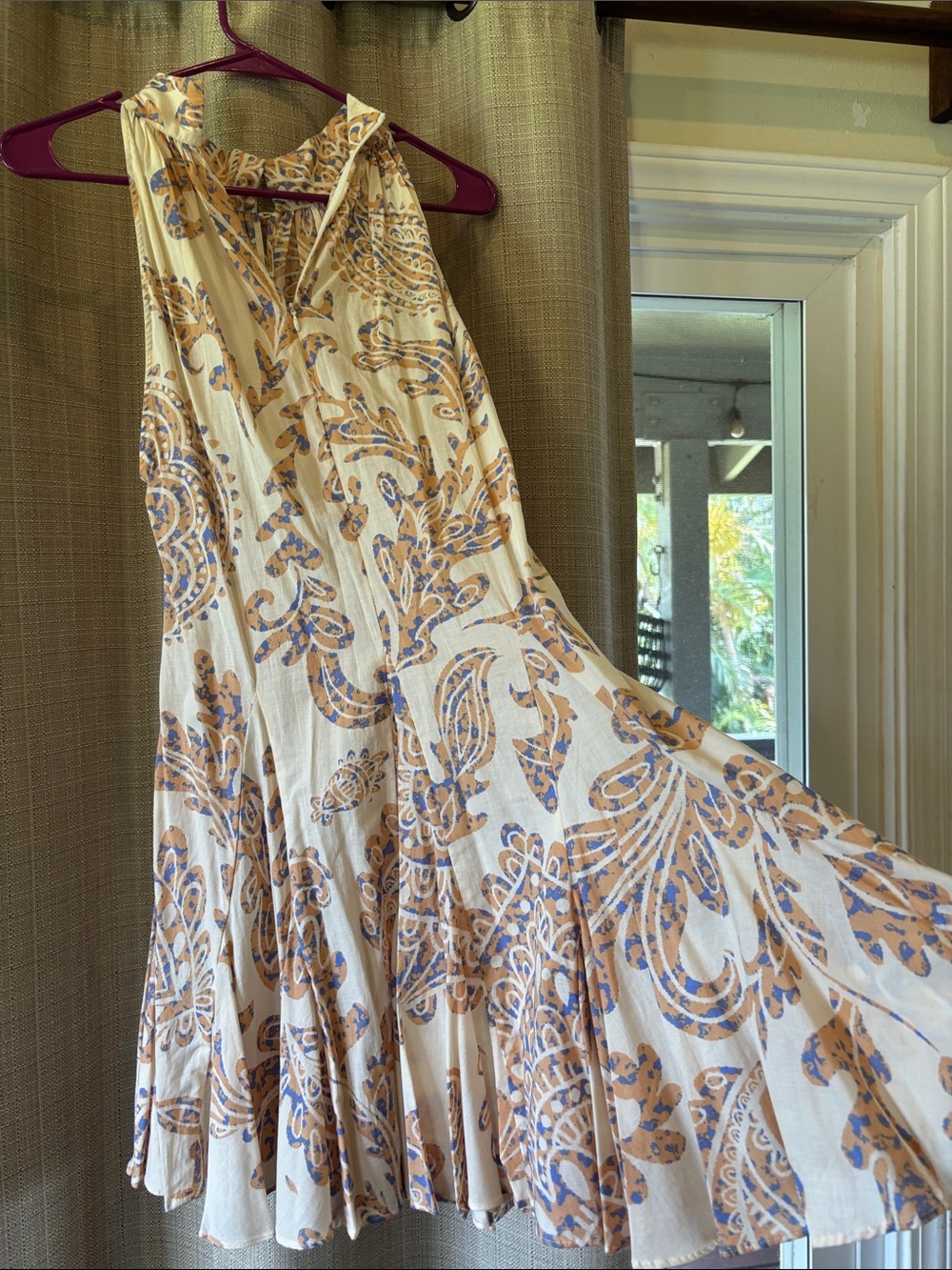NWOT Zara Belted Paisley Printed Halter Mini Dress Tan Cream size Small - Picture 6 of 7